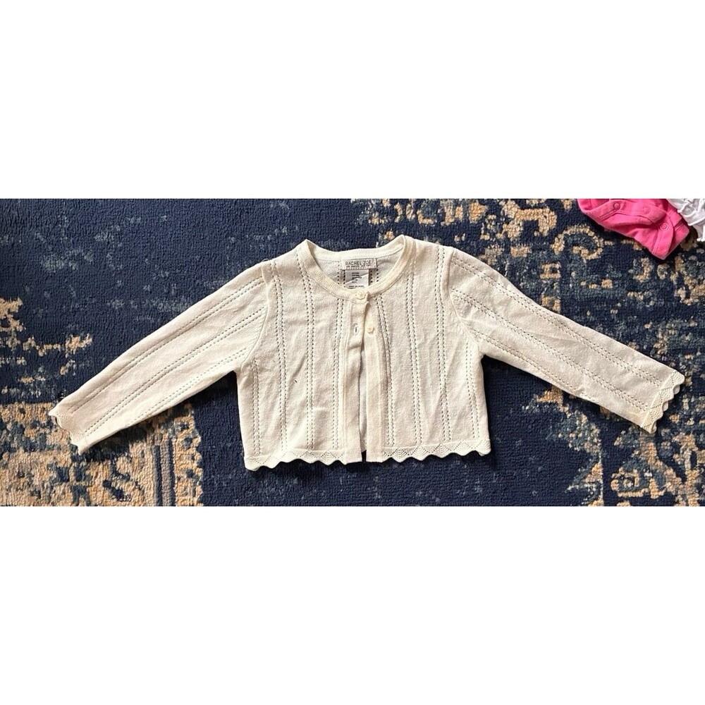 Rachel Zoe Baby Girls Ivory Pointelle Knit Cardigan Sweater – 18M